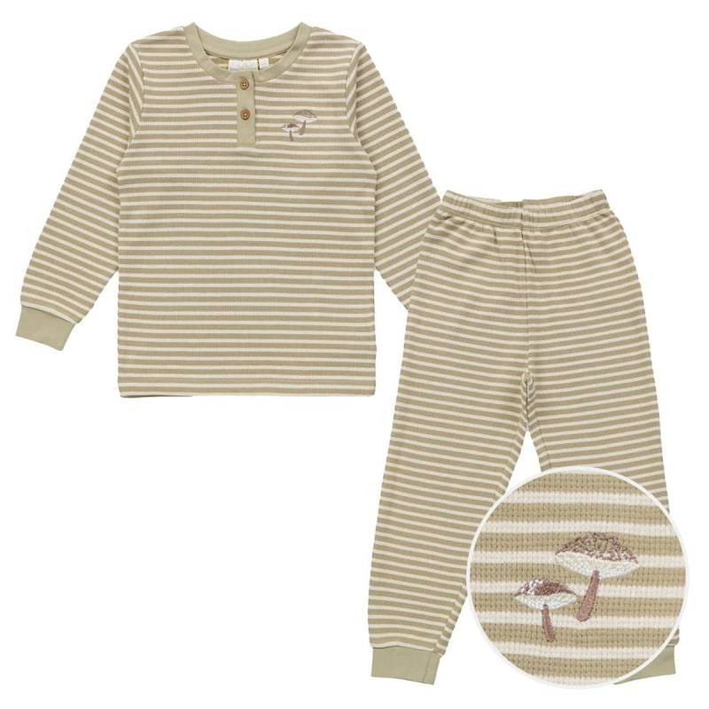 Weicher Schlafanzug Waffelstruktur beige gestreift 134/140