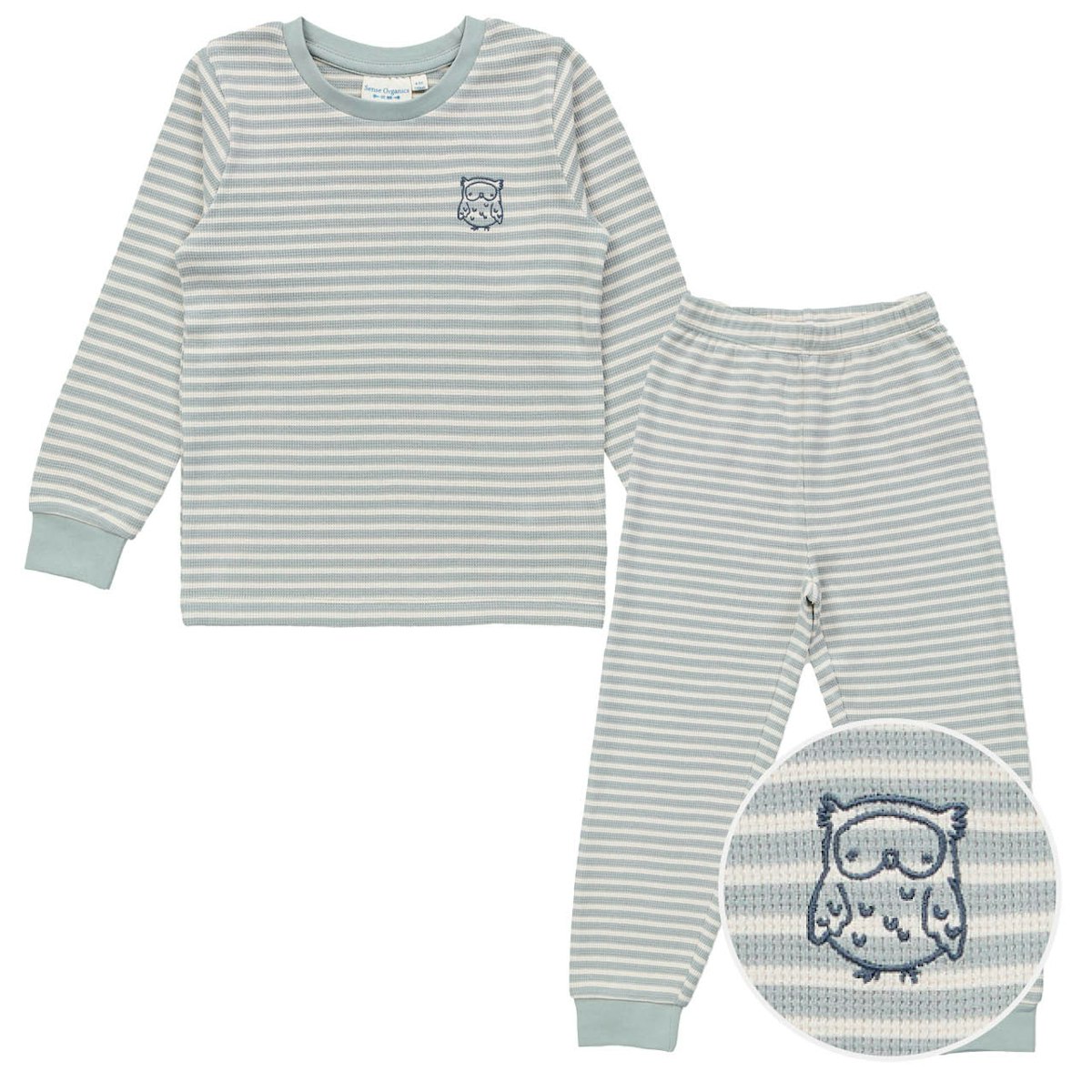 Weicher Schlafanzug Waffelstruktur hellgrau gestreift 128