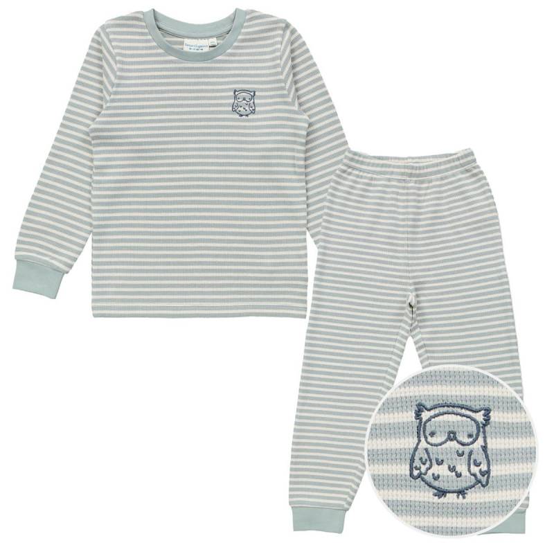 Weicher Schlafanzug Waffelstruktur hellgrau gestreift 86/92