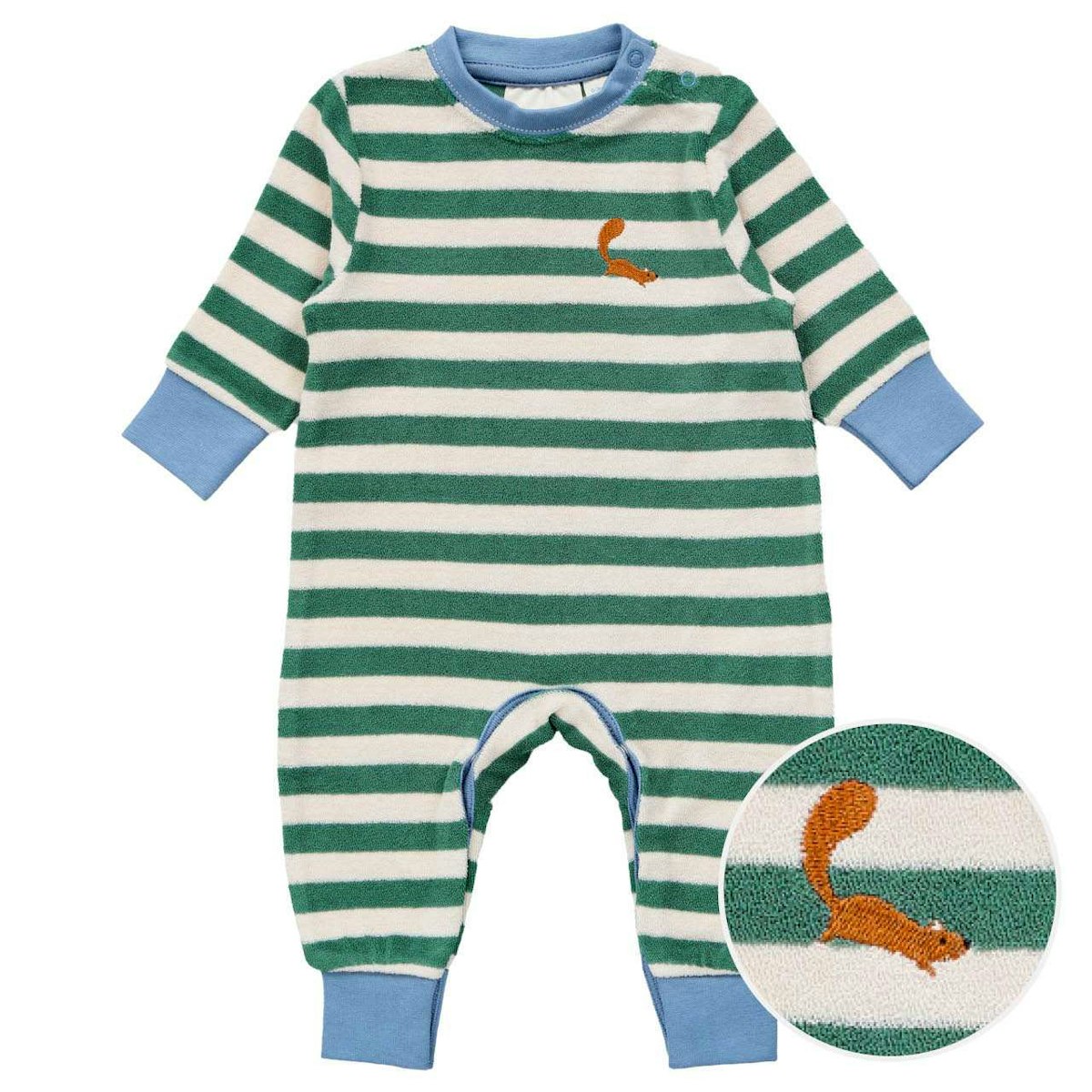 Weicher gestreifter Frottee Strampler petrol 62/68