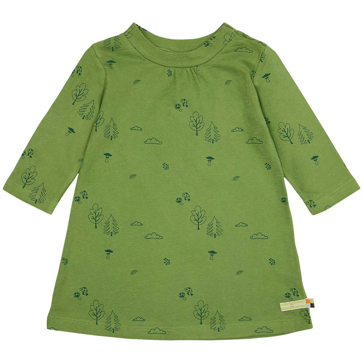 Weiches Kleid Waldmotive grün 122/128