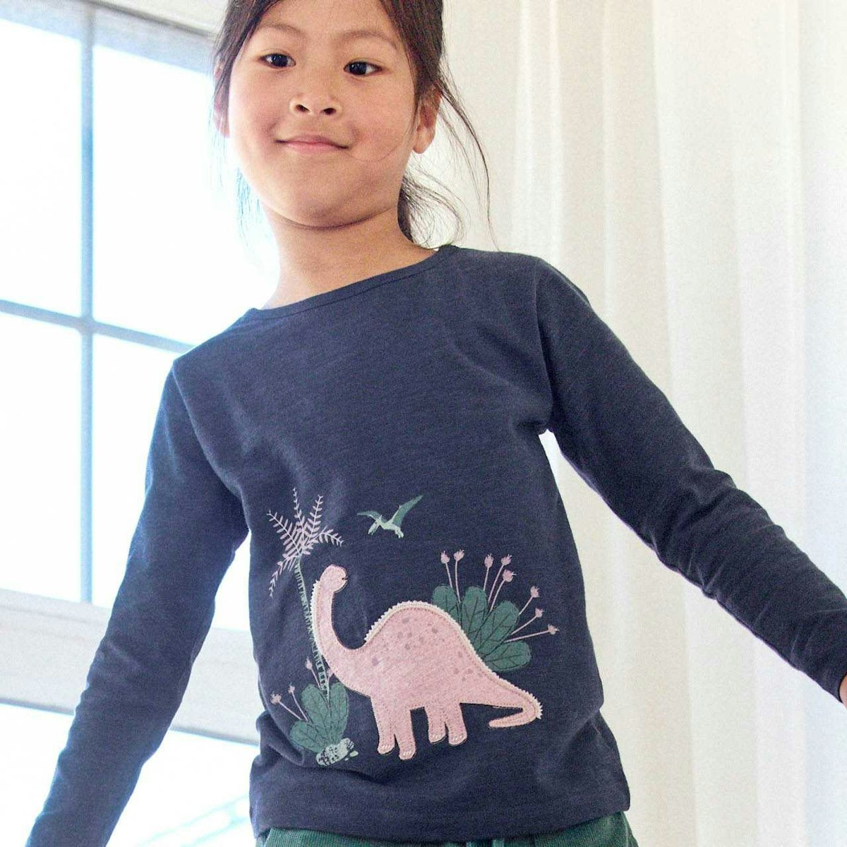 Weiches Langarmshirt Dino indigoblau 122/128