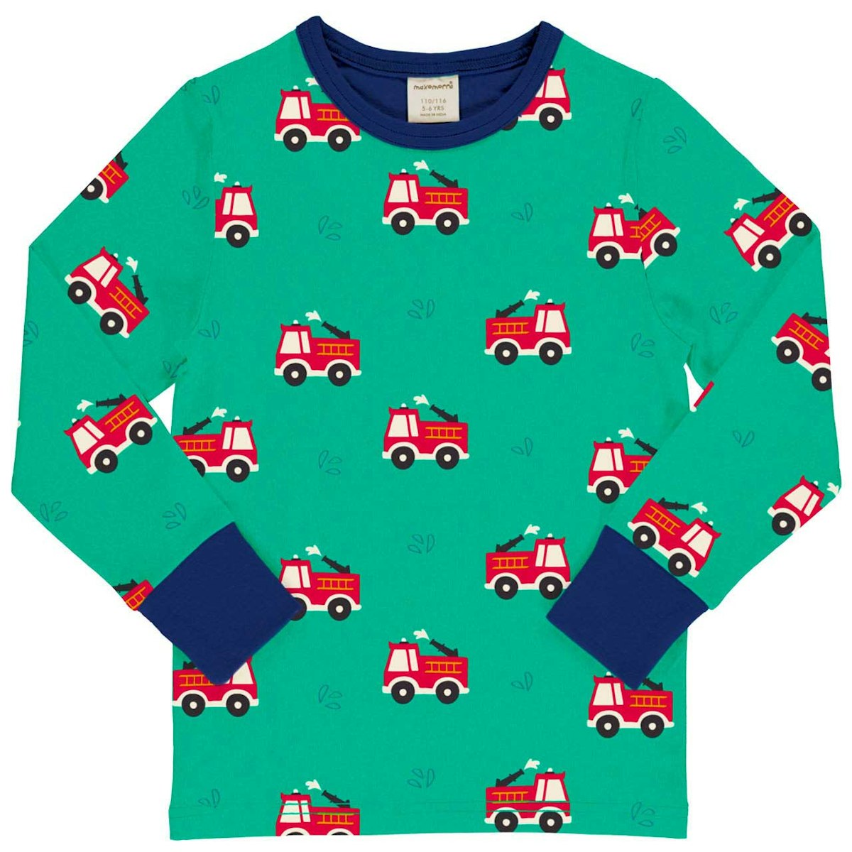 Weiches Langarmshirt Feuerwehrauto petrol 86/92