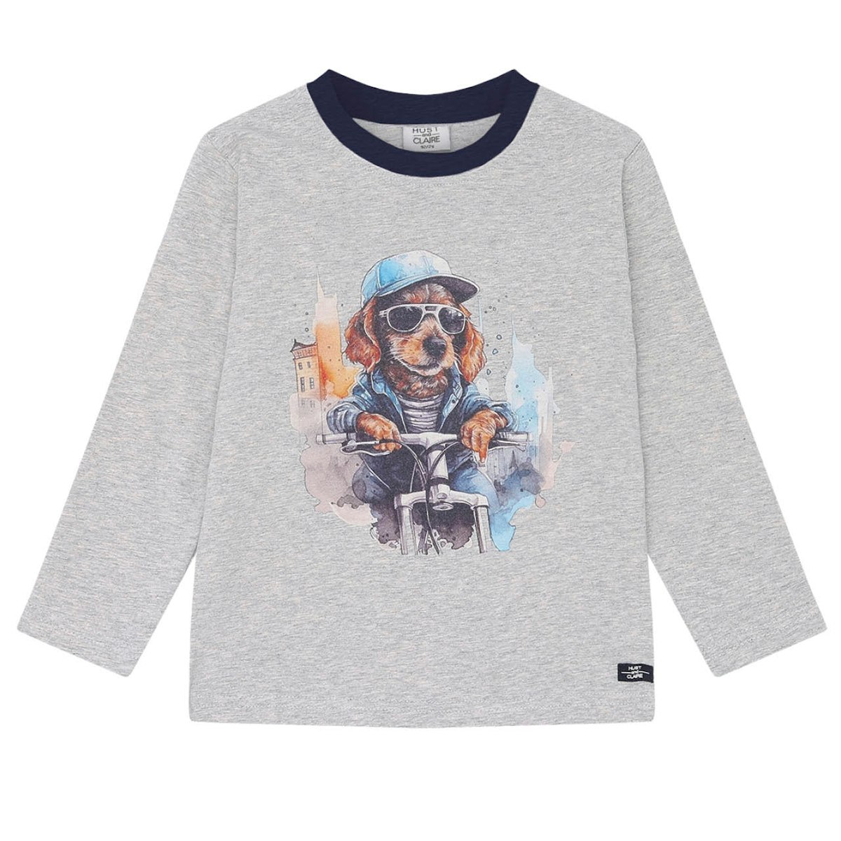 Weiches Langarmshirt cooler Hund grau 122