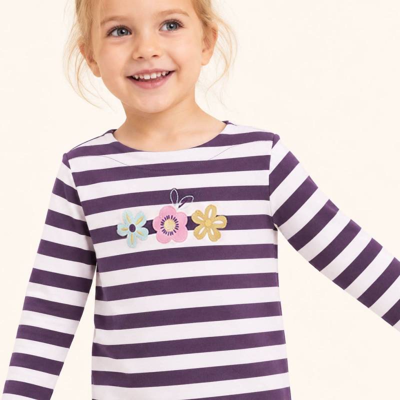 Weiches Langarmshirt mit Blumen, lila-rosa gestreift 110/116 Weiches Langarmshirt mit Blumen, lila-rosa gestreift 110/116