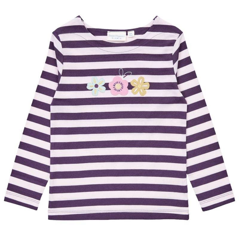 Weiches Langarmshirt mit Blumen, lila-rosa gestreift 134/140 Weiches Langarmshirt mit Blumen, lila-rosa gestreift 134/140