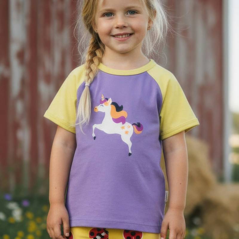 Weiches Raglan T-Shirt Einhorn helllila 122/128