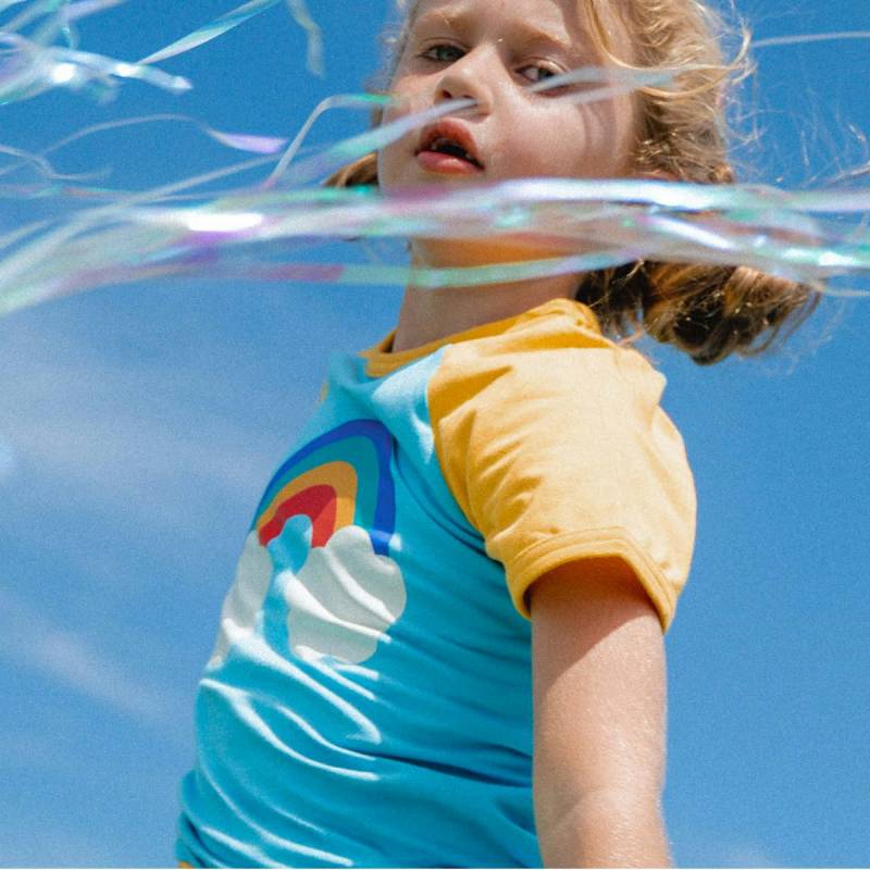 Weiches Raglan T-Shirt Regenbogen hellblau 86/92