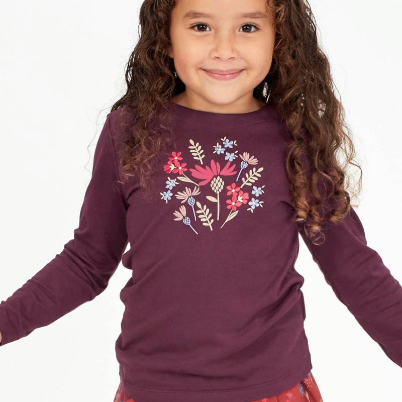 Weiches langarm Shirt Blumen pflaume 110/116