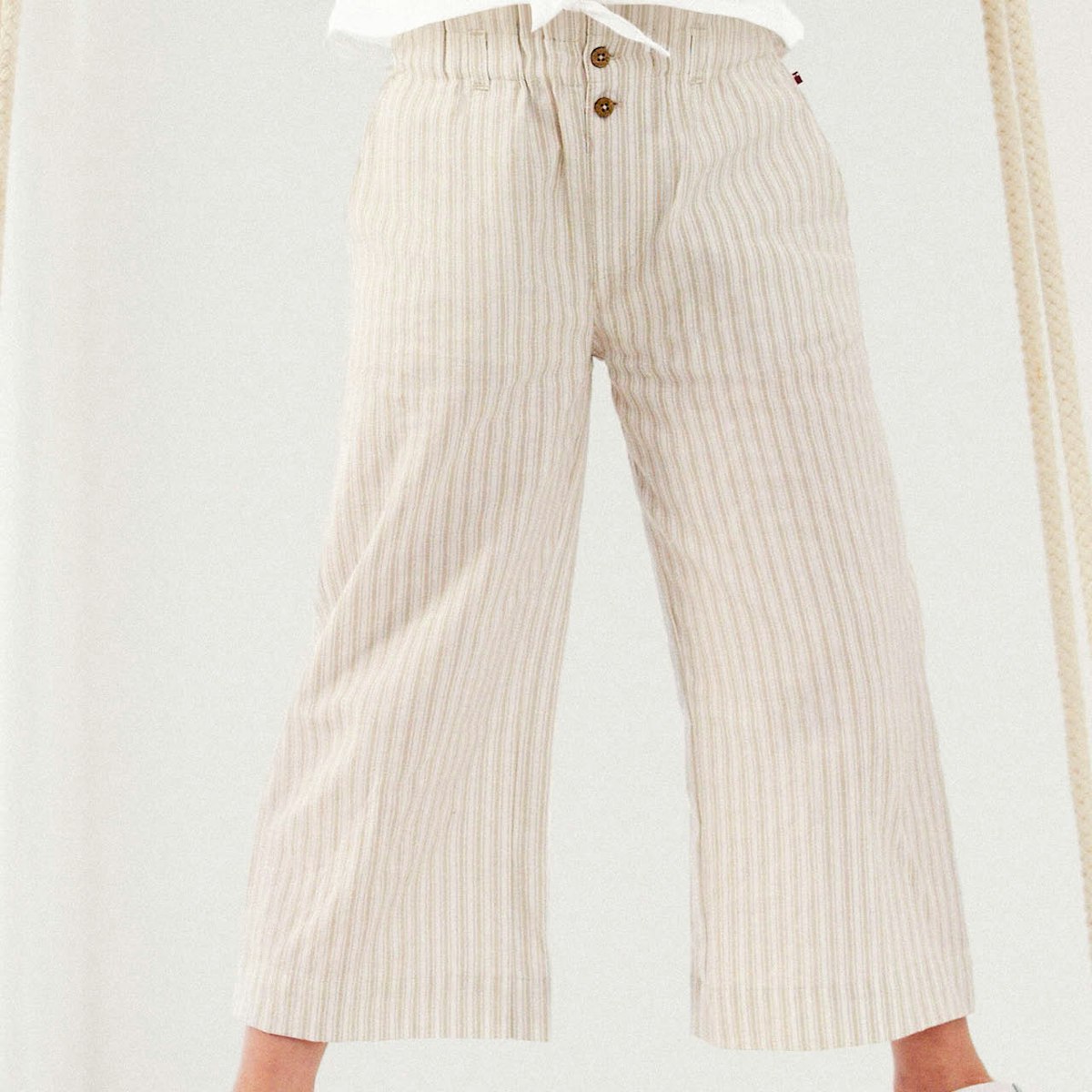 Weite 7/8 Jeans Hose beige gestreift 134