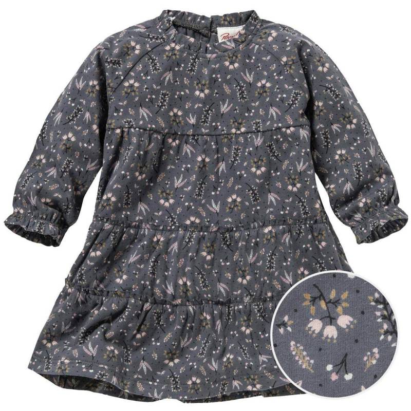 Weites Rüschenkleid langarm schiefergrau geblümt 62/68 Weites Rüschenkleid langarm schiefergrau geblümt 62/68