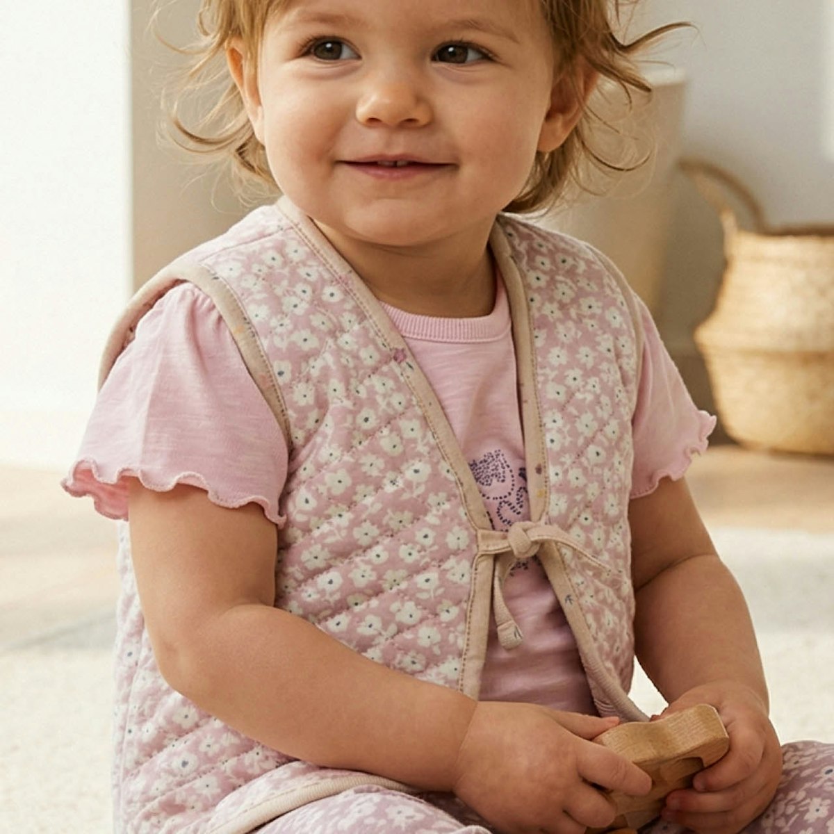 Wendbare Steppweste rosa Blümchen 62/68