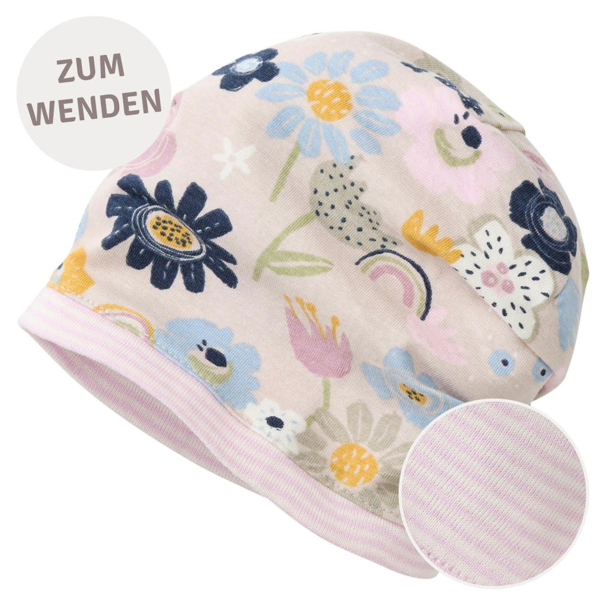 Wende-Beanie Blumen blassrosa 48/50 Wende-Beanie Blumen blassrosa 48/50