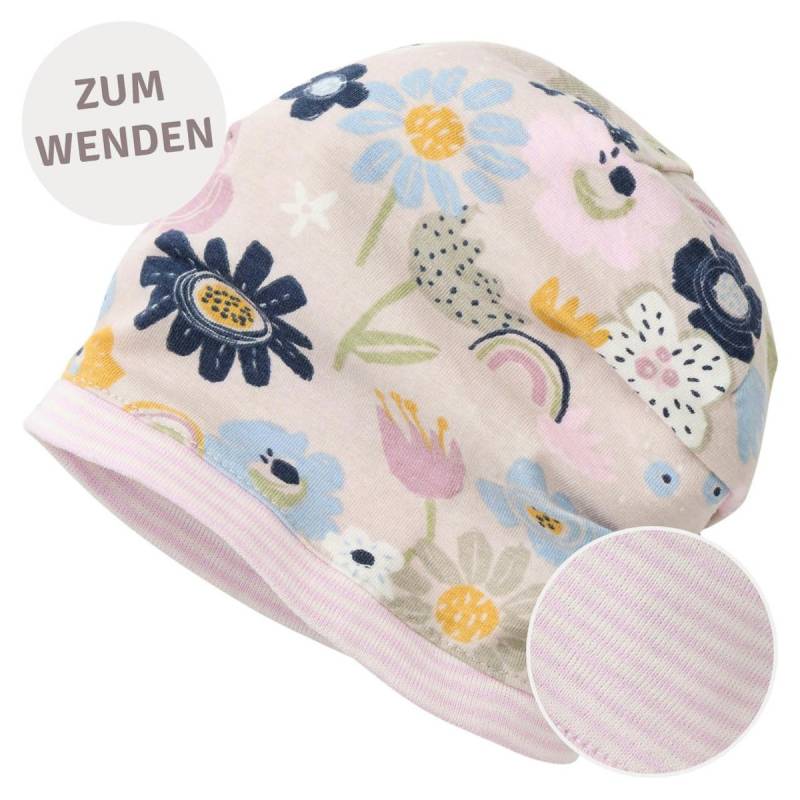 Wende-Beanie Blumen blassrosa 48/50