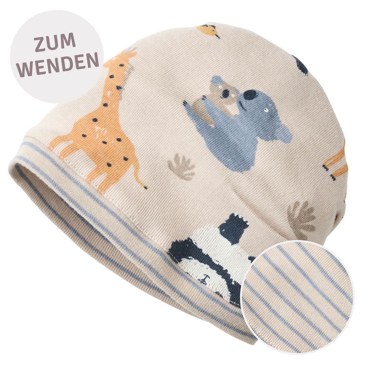 Wende Beanie Waldtiere sand 48/50