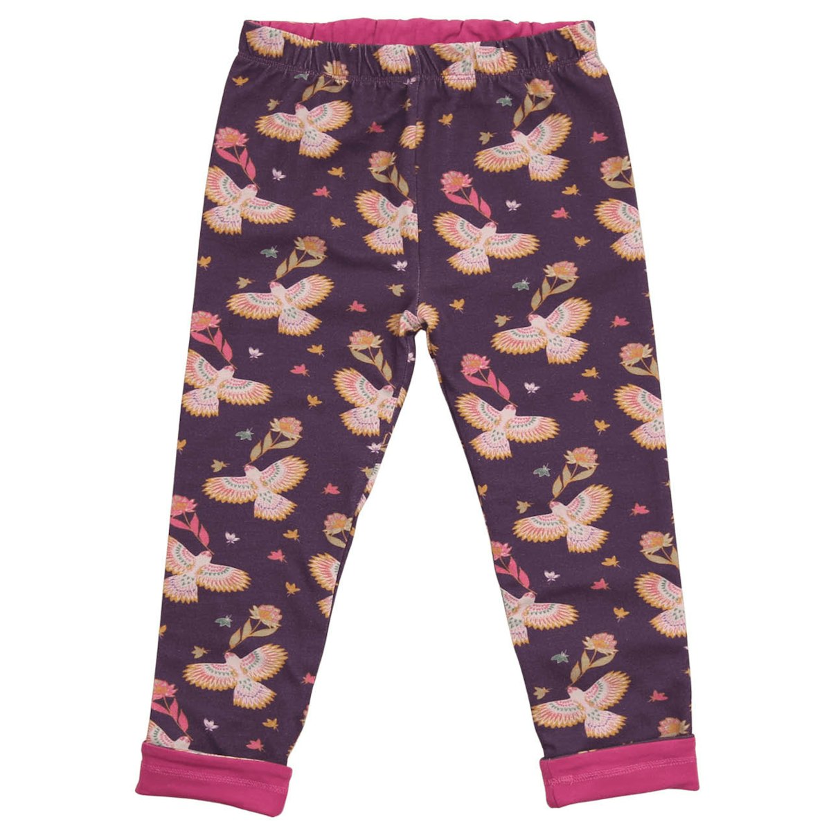 Wende Leggings Vögel lila-pink 146/152