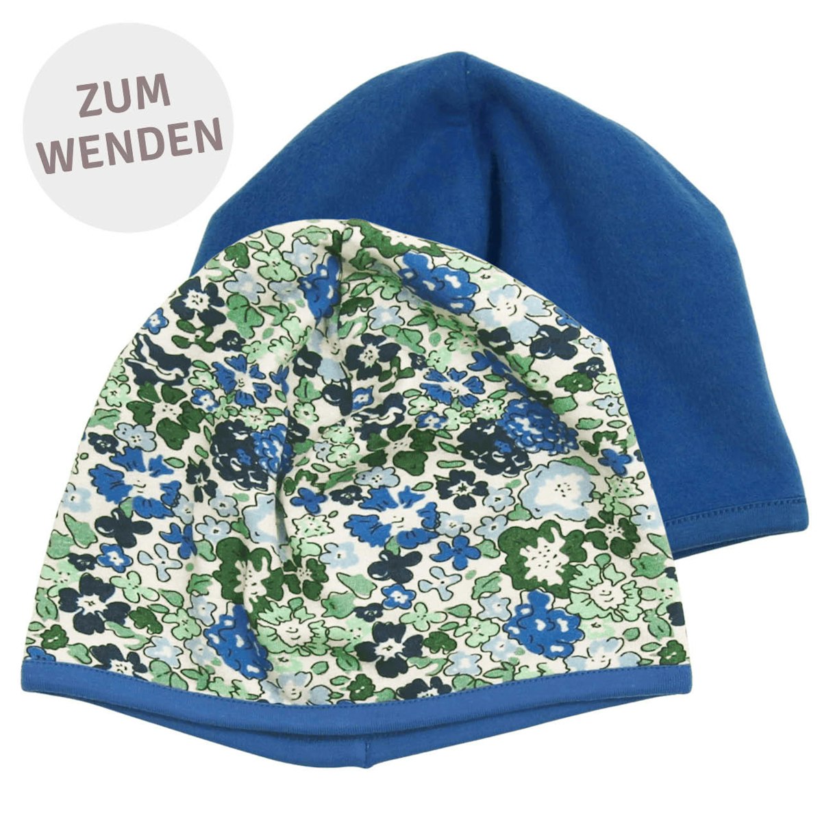 Wendemütze Blumen blau 86/92