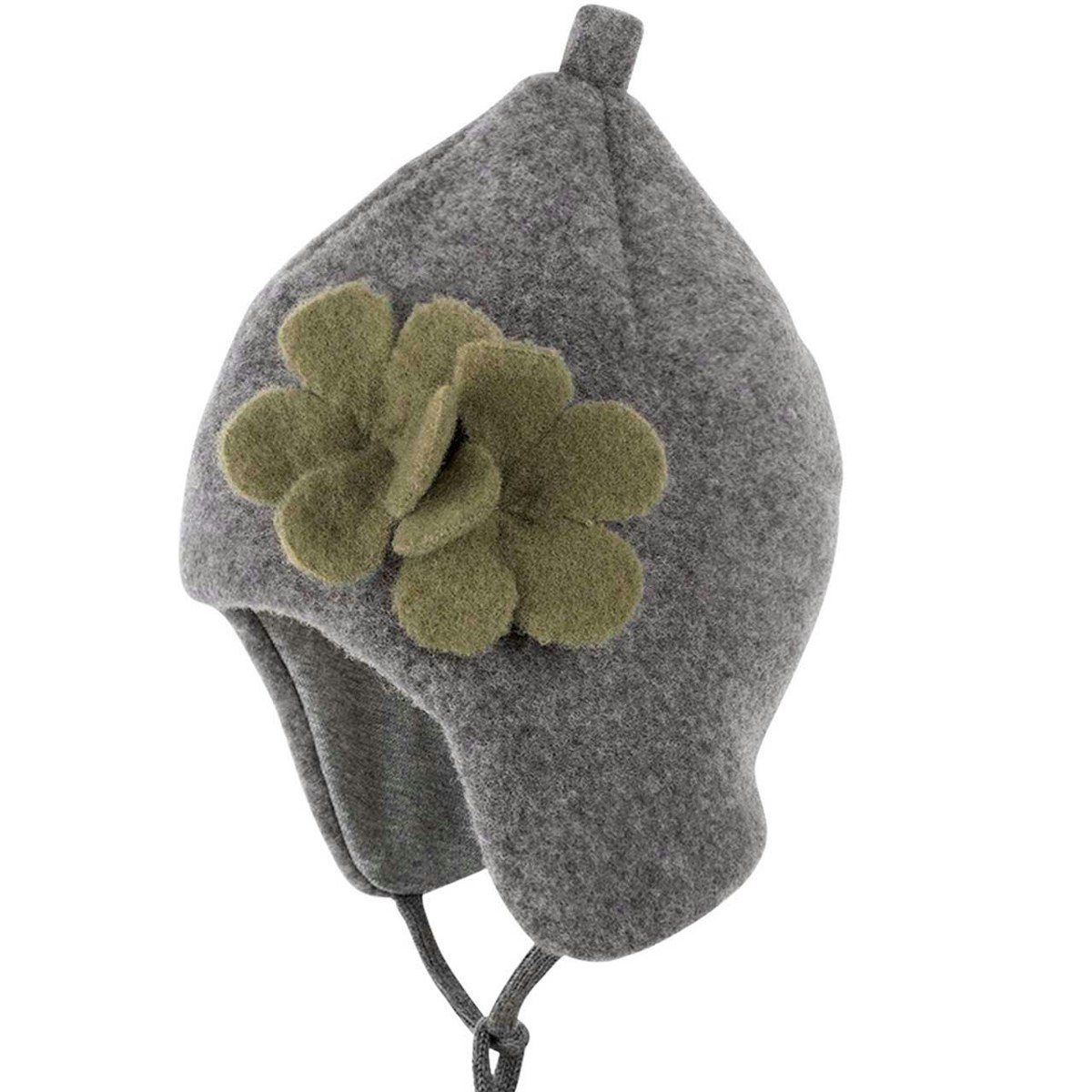 Wintermütze Blume Fleece innen Biobaumwolle schiefer-grau 45