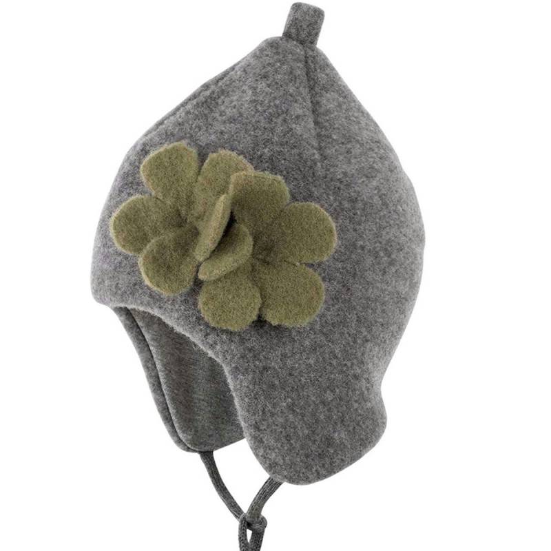 Wintermütze Blume Fleece innen Biobaumwolle schiefer-grau 45