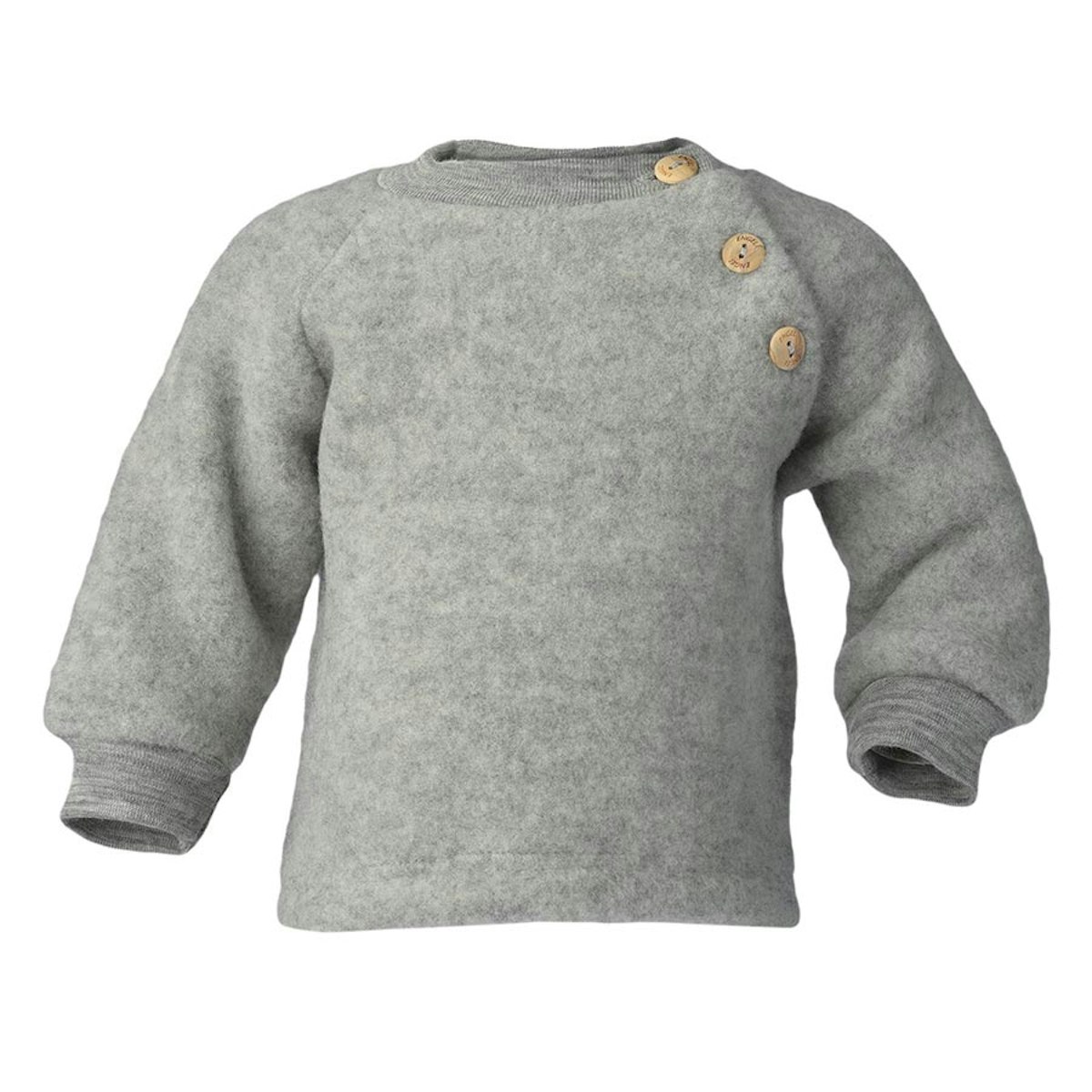 Woll Fleece Pullover Holzknöpfe grau 74/80
