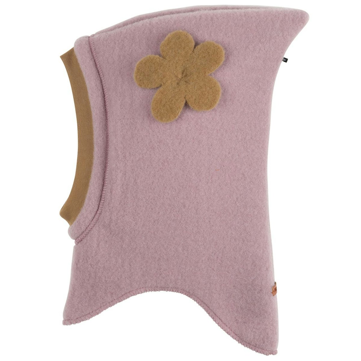 Woll Schlupfmütze Blumen-Aufnäher mauve 47