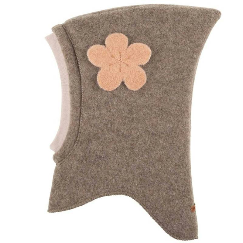 Woll Schlupfmütze Blumen-Aufnäher walnuss-braun 47