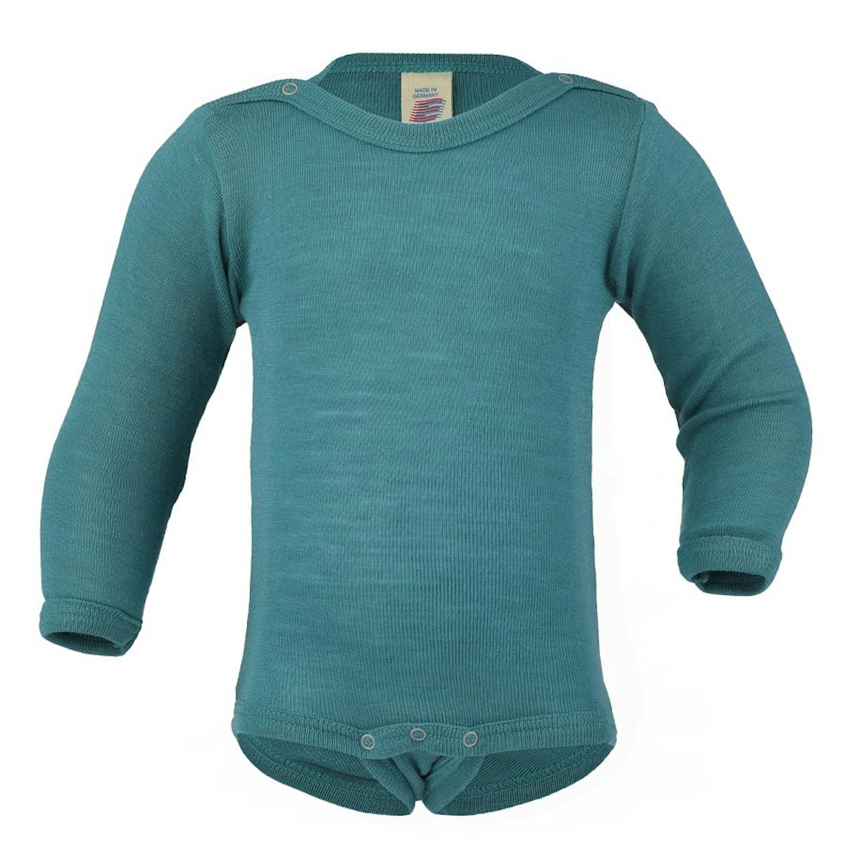 Wolle Seide Body langarm Druckknöpfe petrol 62/68
