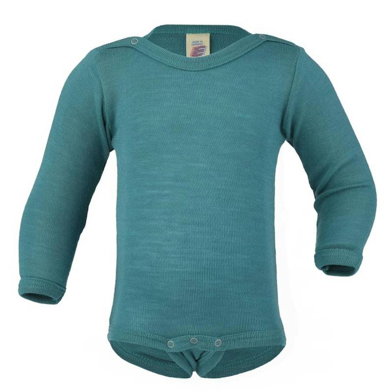 Wolle Seide Body langarm Druckknöpfe petrol 98/104