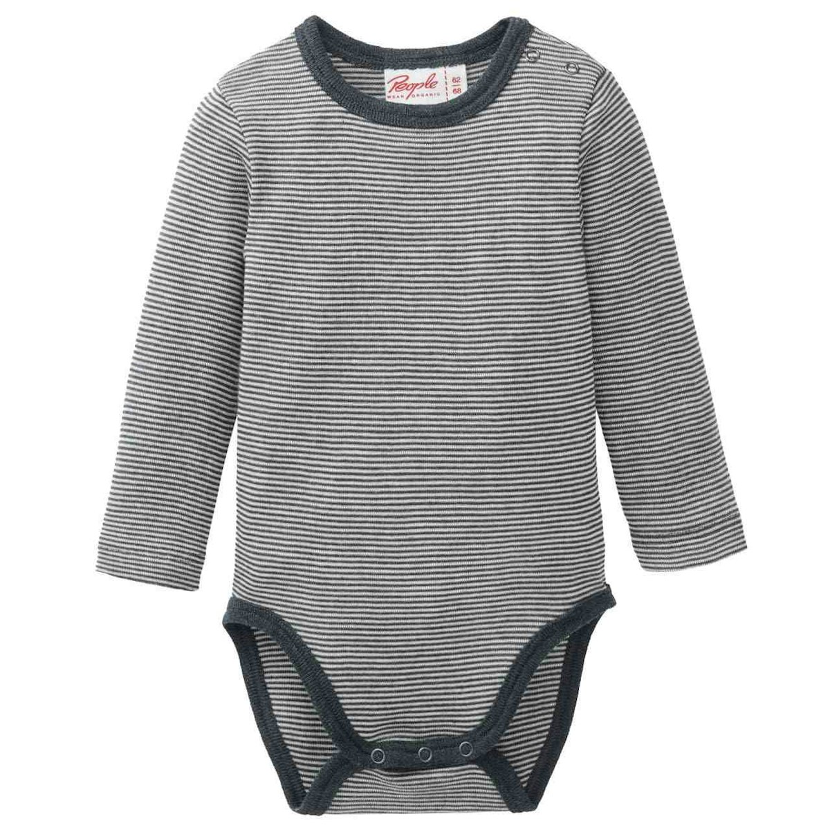 Wolle Seide Body langarm anthrazit gestreift 98/104