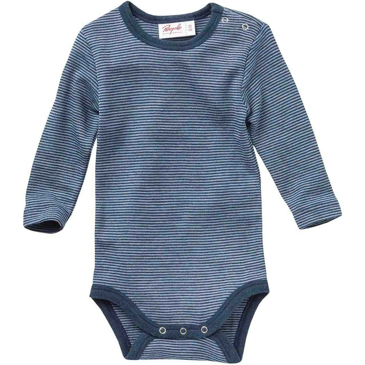 Wolle Seide Body langarm dunkelblau gestreift 50/56