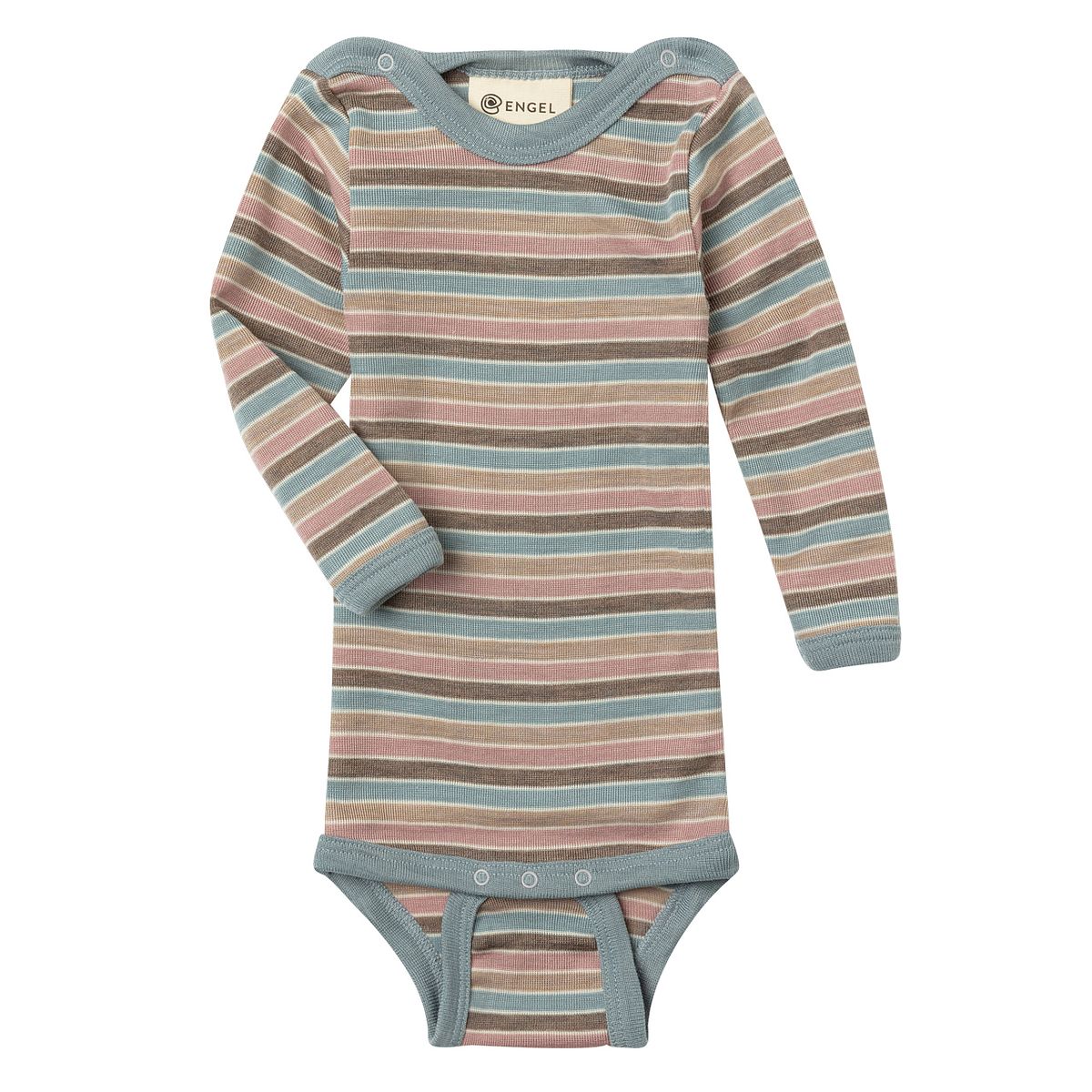 Wolle Seide Body langarm geringelt Pastell 98/104