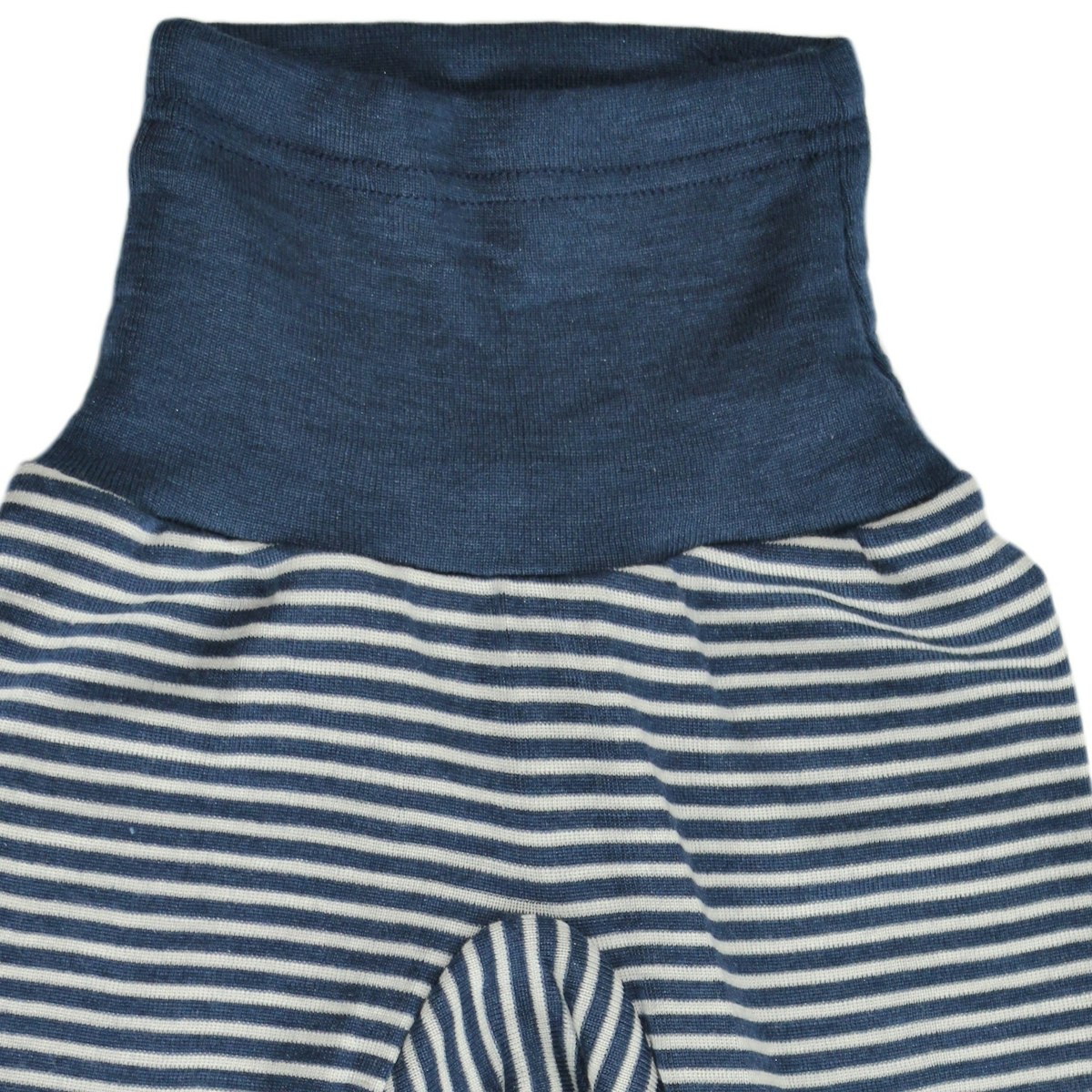 Wolle Seide Hose Bündchen blau gestreift 74/80