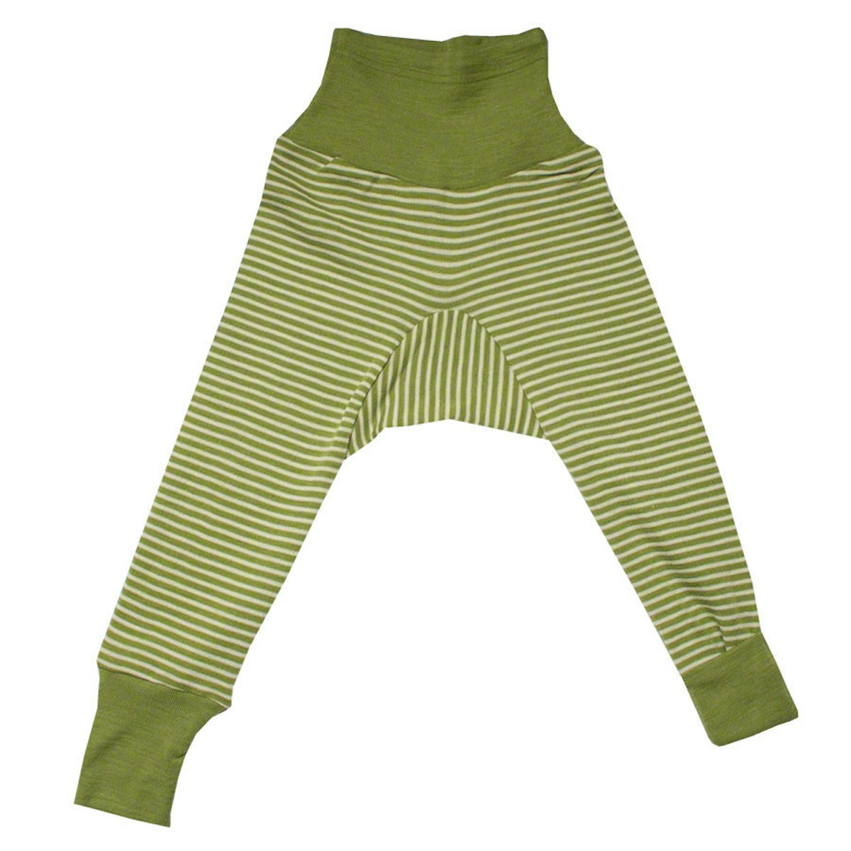 Wolle Seide Hose Bündchen grün gestreift 74/80