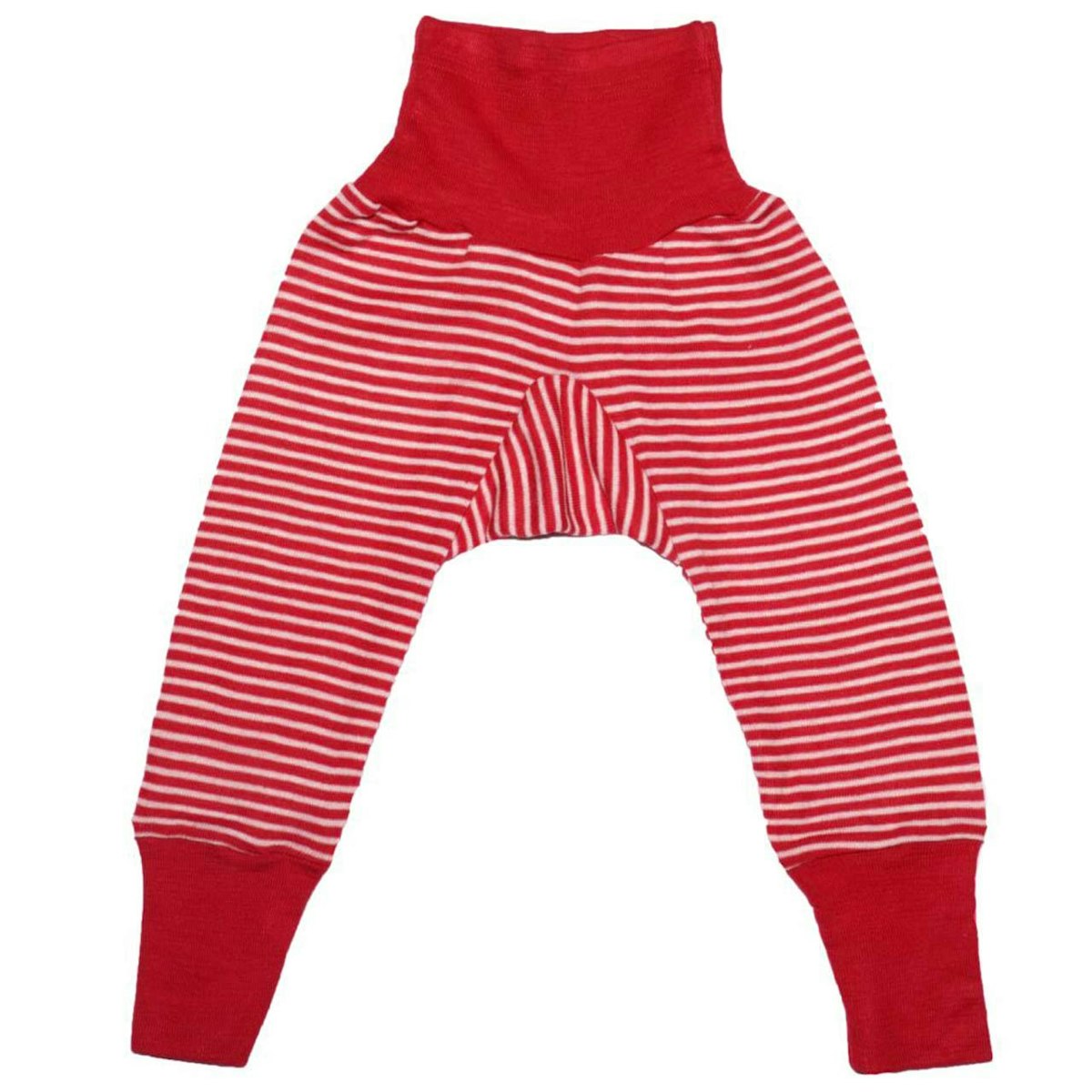 Wolle Seide Hose Bündchen rot gestreift 74/80