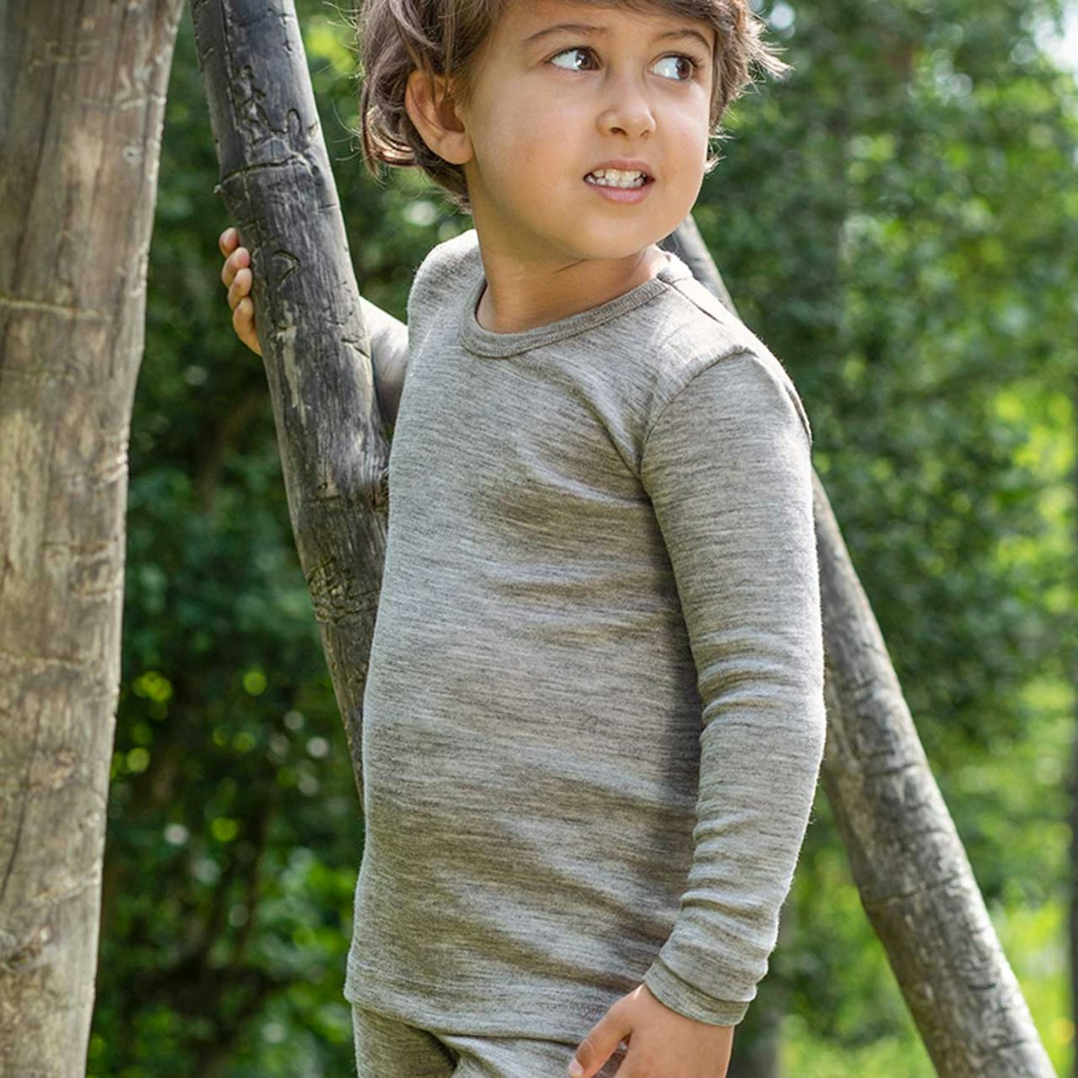 Wolle Seide Kinder Langarmshirt hellgrau 140