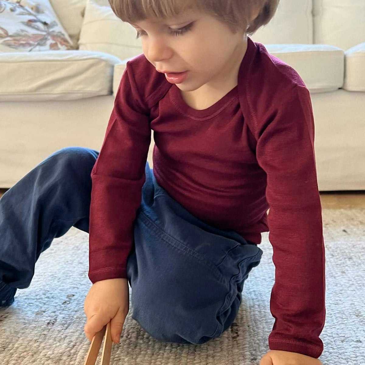 Wolle Seide Langarmshirt für Babys, bordeaux 98/104