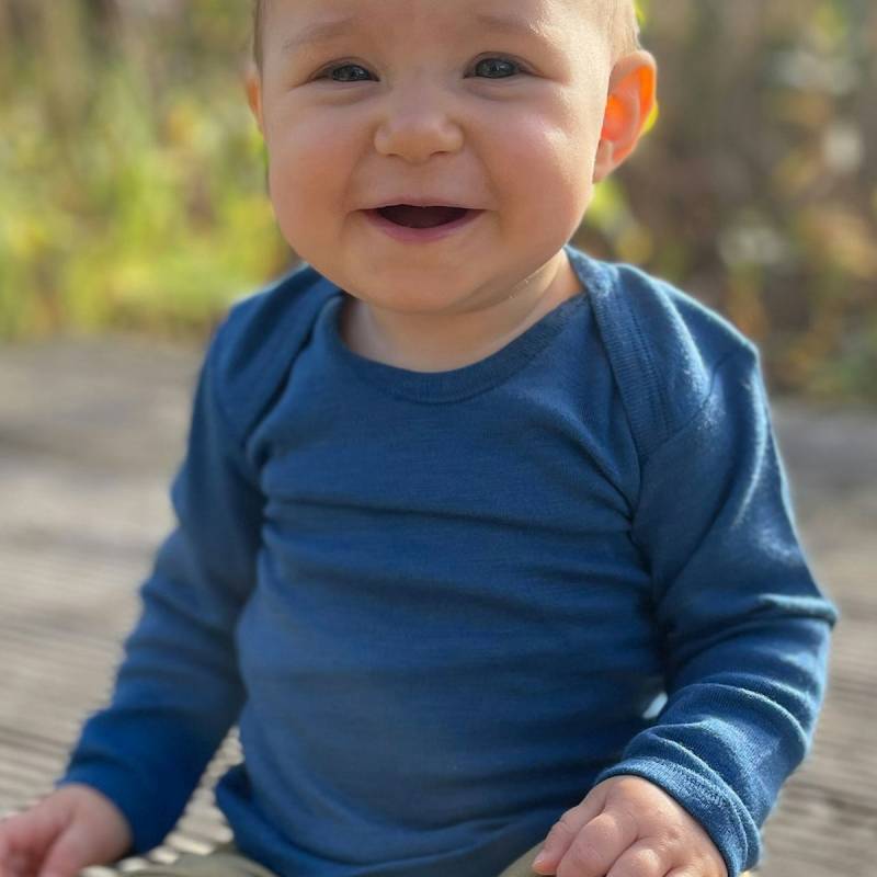 Wolle Seide Langarmshirt für Babys, dunkelblau 62/68
