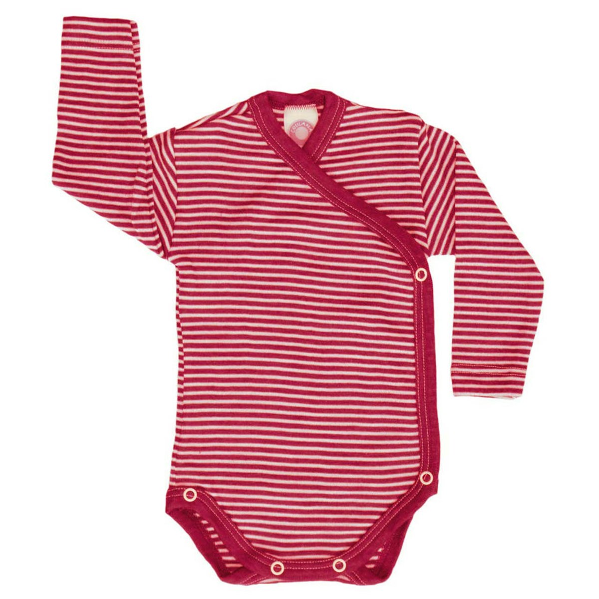 Wolle Seide atmungsaktiver Wickelbody rot gestreift 50/56