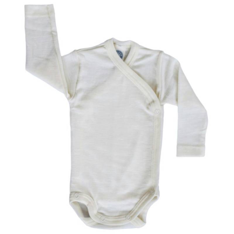 Wolle Seide ungefärbter Wickelbody von Cosilana 62/68 Wolle Seide ungefärbter Wickelbody von Cosilana 62/68