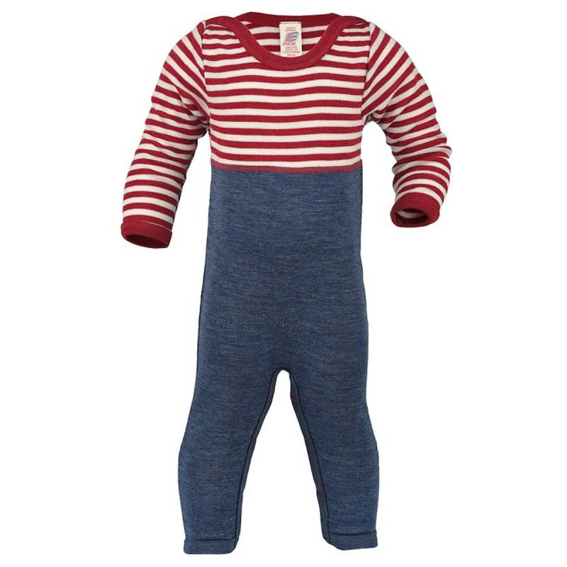 Wolle Strampler langarm unten blau ohne Füße 86/92