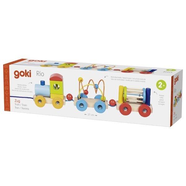 Zug Rio mit Steckbauklötzen, Motorikschleife, Rassel