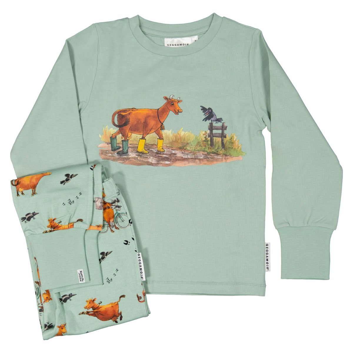 Zweiteiliger Schalfanzug Mama Muh und die Krähe grün 86/92 Zweiteiliger Schalfanzug Mama Muh und die Krähe grün 86/92