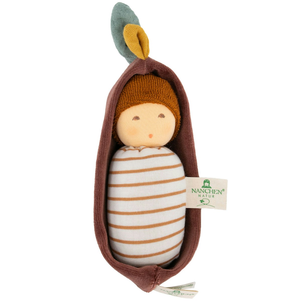 Zweitilige Babyrassel Eichenbaby im Rindenbett