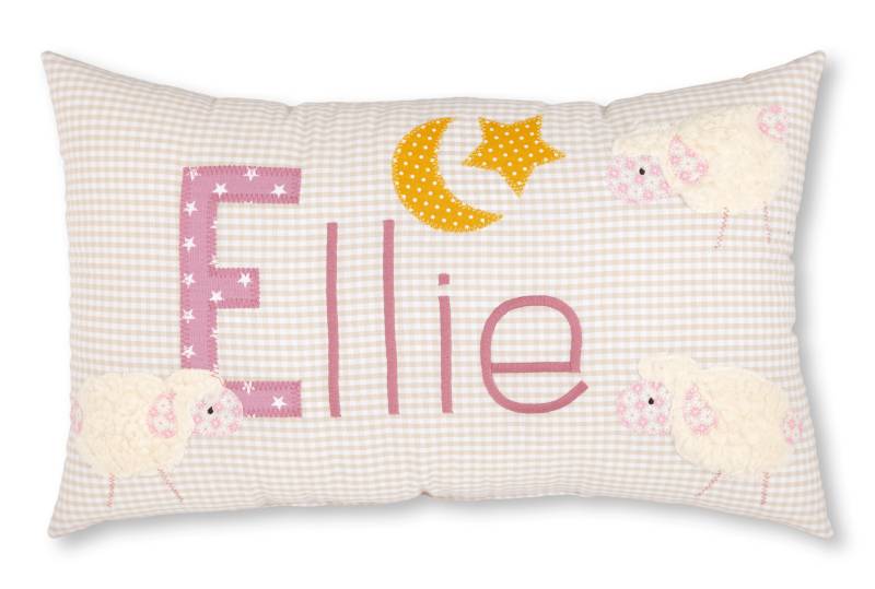 crepes suzette - Namenskissen mit Schafen aus Teddyplüsch, Farbe: Beige crepes suzette - Namenskissen mit Schafen aus Teddyplüsch, Farbe: Beige