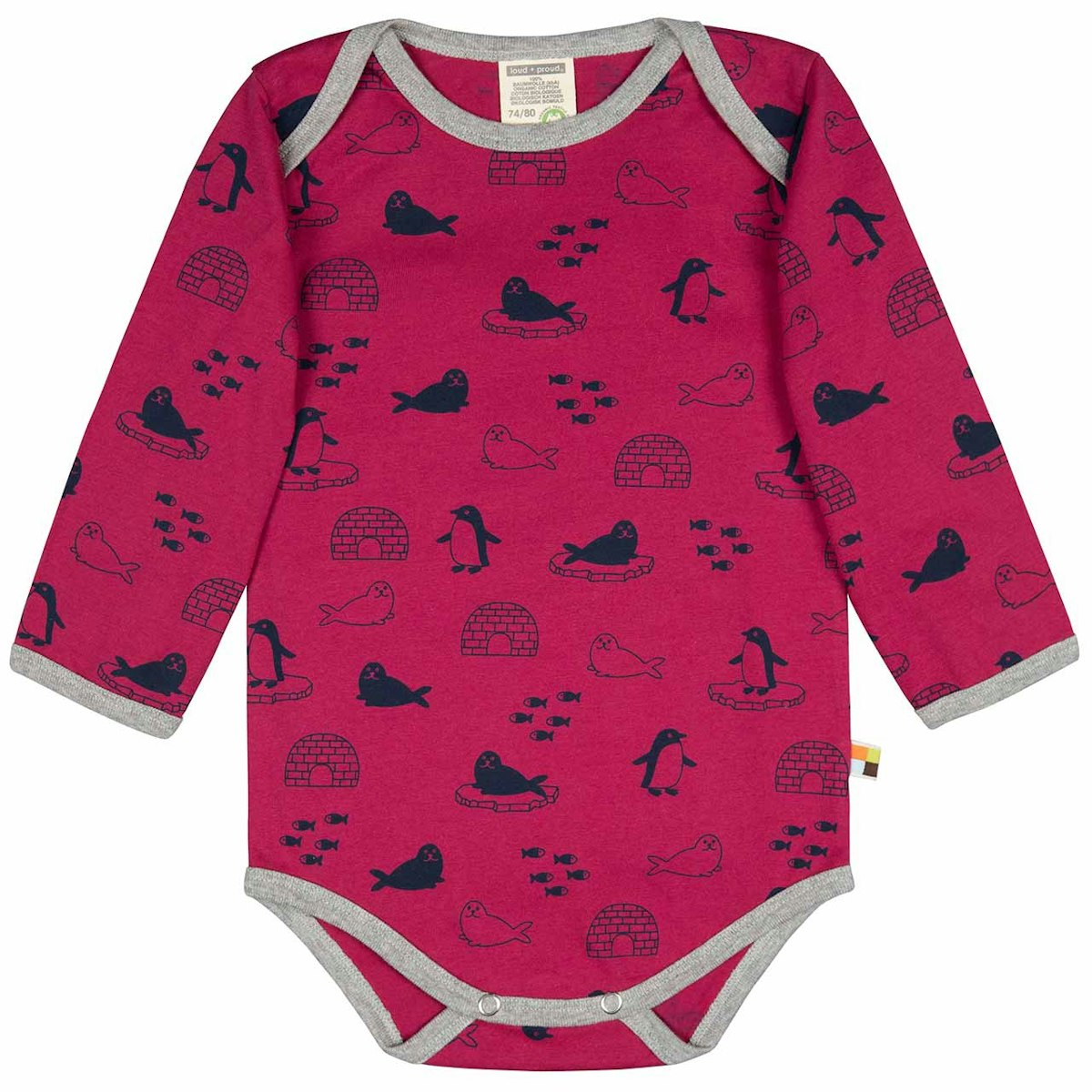 dicker Langarmbody beere Pinguine + Robben 74/80