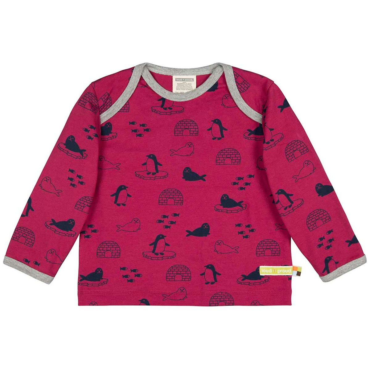 dickes Langarmshirt beere Pinguine + Robben 62/68