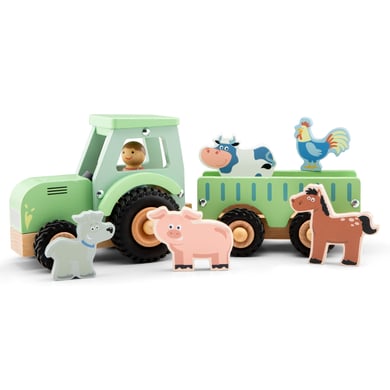 New Classic Toys Traktor mit Anhänger und 5 Tieren, pastell von New Classic Toys