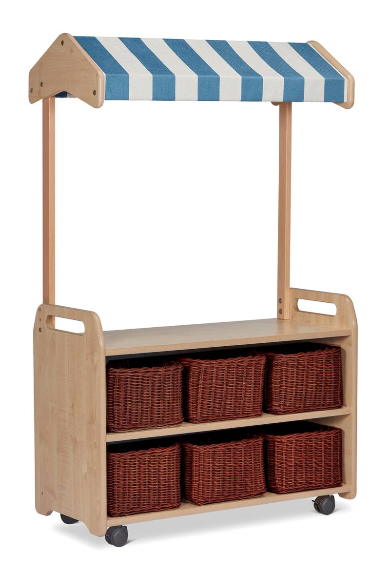 mobile Verkaufsregal mit Dachaufsatz und 6 Aufbewahrungskörben