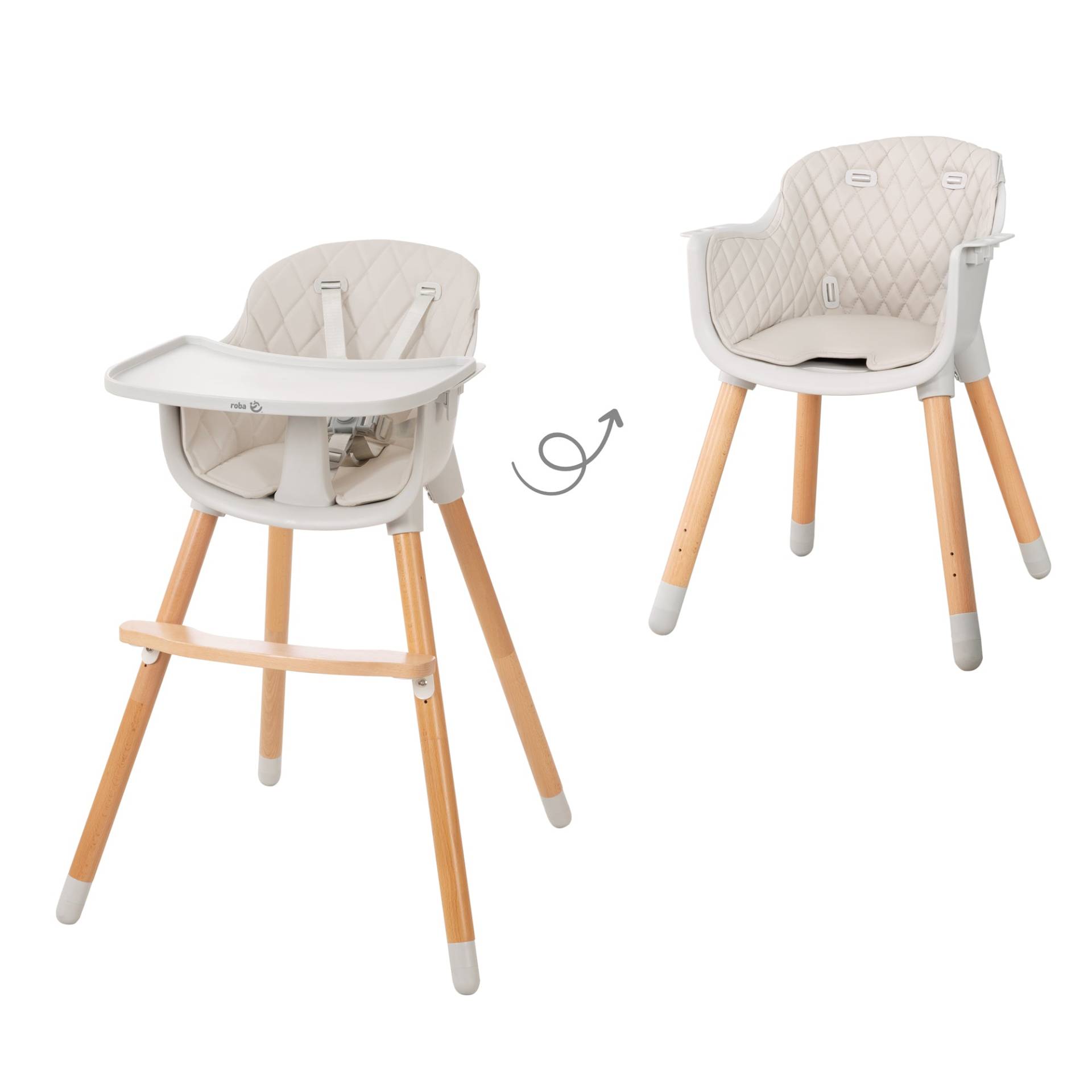 roba 2 in 1 Hochstuhl & Kinderstuhl 'Style Up wood' inkl. Sitzpolsterung in grau