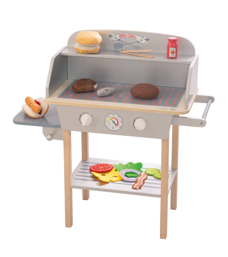 roba BBQ-Grill aus Holz, mit 14-teiligem Stoffzubehör, Spielzeug Barbecue Grill, ab 3 Jahren roba BBQ-Grill aus Holz, mit 14-teiligem Stoffzubehör, Spielzeug Barbecue Grill, ab 3 Jahren